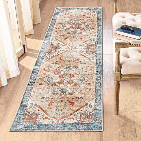 Ultra-Thin 3x5 Washable Vintage Area Rug - Boho Non-Slip Washable Rug for Entryway,Kitchen,Bathroom,Office Rug,Stain Resistant Small Carpet (Blue,3'x5') in Saudi Arabia