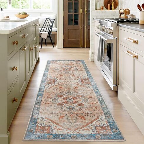 Ultra-Thin 3x5 Washable Vintage Area Rug - Boho Non-Slip Washable Rug for Entryway,Kitchen,Bathroom,Office Rug,Stain Resistant Small Carpet (Blue,3'x5') in Saudi Arabia