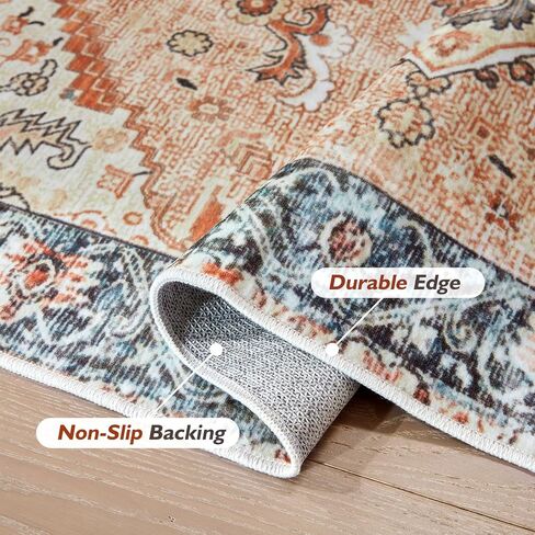 Ultra-Thin 3x5 Washable Vintage Area Rug - Boho Non-Slip Washable Rug for Entryway,Kitchen,Bathroom,Office Rug,Stain Resistant Small Carpet (Blue,3'x5') in Saudi Arabia