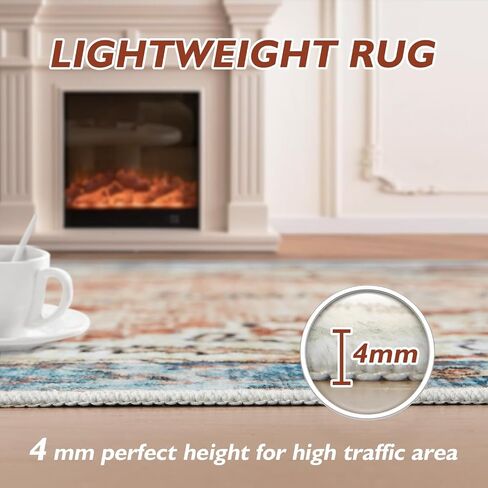 Ultra-Thin 3x5 Washable Vintage Area Rug - Boho Non-Slip Washable Rug for Entryway,Kitchen,Bathroom,Office Rug,Stain Resistant Small Carpet (Blue,3'x5') in Saudi Arabia