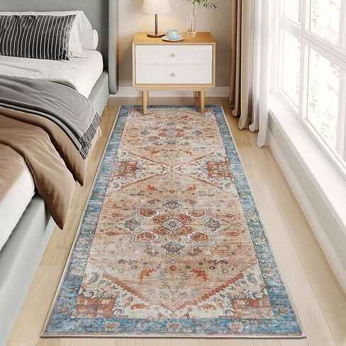 Ultra-Thin 3x5 Washable Vintage Area Rug - Boho Non-Slip Washable Rug for Entryway,Kitchen,Bathroom,Office Rug,Stain Resistant Small Carpet (Blue,3'x5') in Saudi Arabia