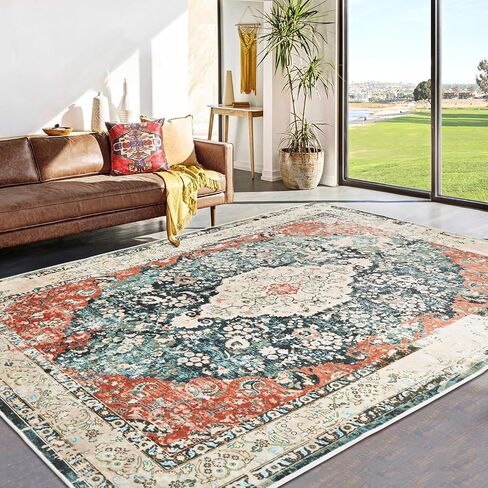 Ultra-Thin 3x5 Washable Vintage Area Rug - Boho Non-Slip Washable Rug for Entryway,Kitchen,Bathroom,Office Rug,Stain Resistant Small Carpet (Blue,3'x5') in Saudi Arabia