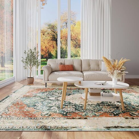 Ultra-Thin 3x5 Washable Vintage Area Rug - Boho Non-Slip Washable Rug for Entryway,Kitchen,Bathroom,Office Rug,Stain Resistant Small Carpet (Blue,3'x5') in Saudi Arabia