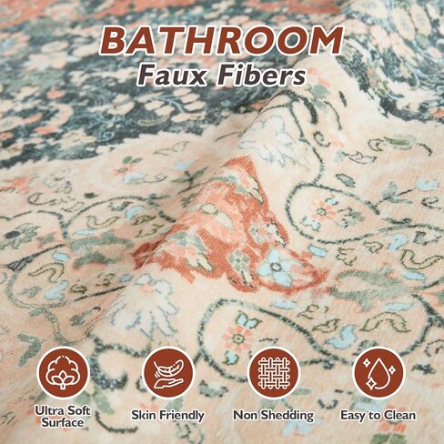 Ultra-Thin 3x5 Washable Vintage Area Rug - Boho Non-Slip Washable Rug for Entryway,Kitchen,Bathroom,Office Rug,Stain Resistant Small Carpet (Blue,3'x5') in Saudi Arabia
