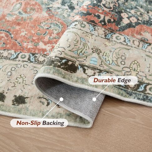 Ultra-Thin 3x5 Washable Vintage Area Rug - Boho Non-Slip Washable Rug for Entryway,Kitchen,Bathroom,Office Rug,Stain Resistant Small Carpet (Blue,3'x5') in Saudi Arabia