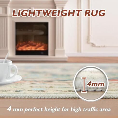Ultra-Thin 3x5 Washable Vintage Area Rug - Boho Non-Slip Washable Rug for Entryway,Kitchen,Bathroom,Office Rug,Stain Resistant Small Carpet (Blue,3'x5') in Saudi Arabia