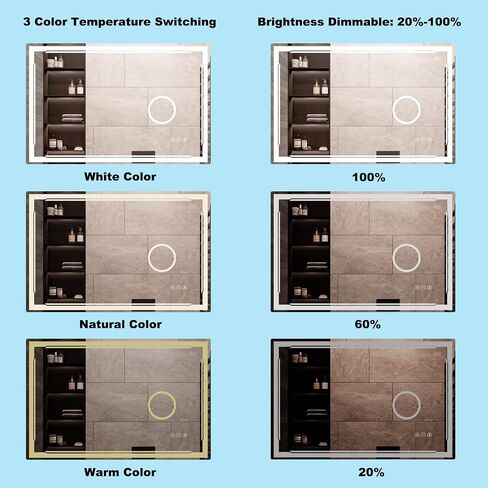 48''x30'' LED Bathroom Mirror with Built-in Bluetooth Speaker and 3X Magnifier - Smart Lighted Vanity Makeup Wall Mounted Mirrors - 3 Lights Setting Anti-Fog Dimmable Touch Button in Saudi Arabia