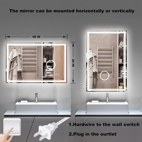 48''x30'' LED Bathroom Mirror with Built-in Bluetooth Speaker and 3X Magnifier - Smart Lighted Vanity Makeup Wall Mounted Mirrors - 3 Lights Setting Anti-Fog Dimmable Touch Button in Saudi Arabia