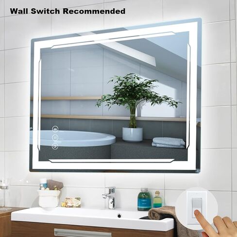 48''x30'' LED Bathroom Mirror with Built-in Bluetooth Speaker and 3X Magnifier - Smart Lighted Vanity Makeup Wall Mounted Mirrors - 3 Lights Setting Anti-Fog Dimmable Touch Button in Saudi Arabia