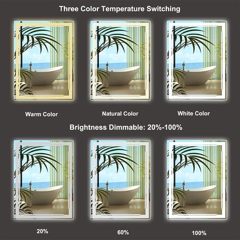 48''x30'' LED Bathroom Mirror with Built-in Bluetooth Speaker and 3X Magnifier - Smart Lighted Vanity Makeup Wall Mounted Mirrors - 3 Lights Setting Anti-Fog Dimmable Touch Button in Saudi Arabia