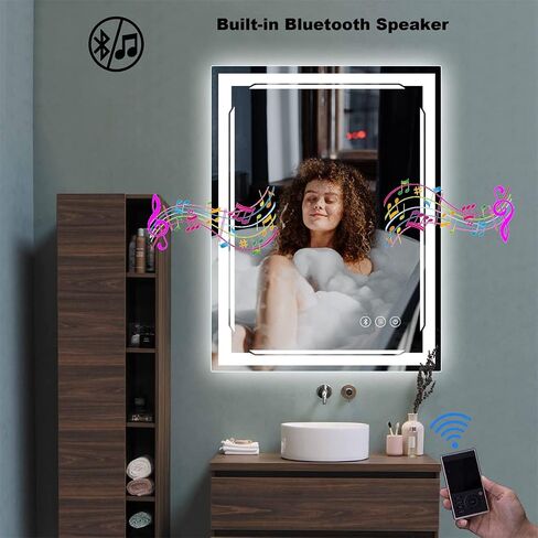 48''x30'' LED Bathroom Mirror with Built-in Bluetooth Speaker and 3X Magnifier - Smart Lighted Vanity Makeup Wall Mounted Mirrors - 3 Lights Setting Anti-Fog Dimmable Touch Button in Saudi Arabia