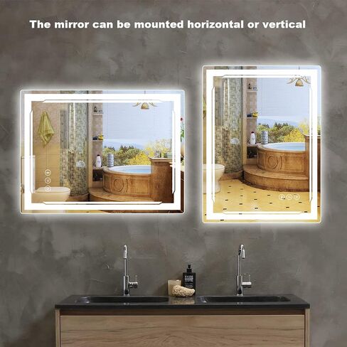 48''x30'' LED Bathroom Mirror with Built-in Bluetooth Speaker and 3X Magnifier - Smart Lighted Vanity Makeup Wall Mounted Mirrors - 3 Lights Setting Anti-Fog Dimmable Touch Button in Saudi Arabia