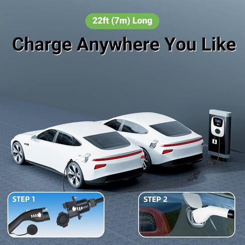 Tera EV Charger J1772 Extension Cable: UL Listed 22 ft 40A Cord with Carrying Bag Strap 110V - 240V for Level 1 & 2 Charging Station Suitable for All SAE J1772 Type 1 Electric Vehicle in Saudi Arabia