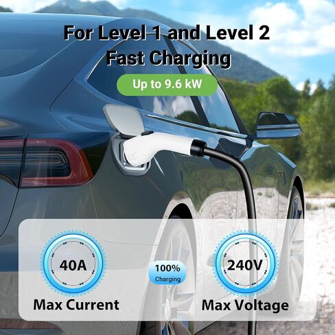 Tera EV Charger J1772 Extension Cable: UL Listed 22 ft 40A Cord with Carrying Bag Strap 110V - 240V for Level 1 & 2 Charging Station Suitable for All SAE J1772 Type 1 Electric Vehicle in Saudi Arabia