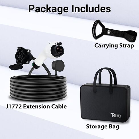 Tera EV Charger J1772 Extension Cable: UL Listed 22 ft 40A Cord with Carrying Bag Strap 110V - 240V for Level 1 & 2 Charging Station Suitable for All SAE J1772 Type 1 Electric Vehicle in Saudi Arabia