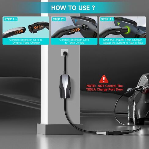 Tesla Extension Cord, 48Amp Upgraded Tesla Charger Extension Cable for Level 1&2 EV Charger and Tesla Wall Connector, Storage Bag Included (NOT Control The Door on The Tesla Charge Port) (20FT-48A) in Saudi Arabia