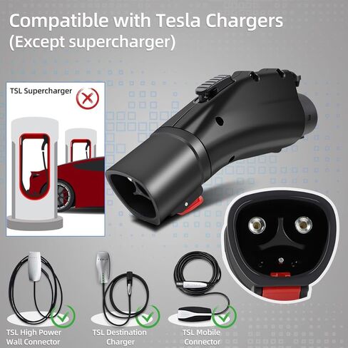 محول J1772 EVs مع قفل أمان، محول لشاحن تسلا إلى J1772، بحد أقصى 60 أمبير/250 فولت تيار متردد، متوافق مع محول شاحن تسلا موصل الحائط وشاحن وجهة موصل الهاتف المحمول (حقيبة تخزين مجانية) in Kuwait