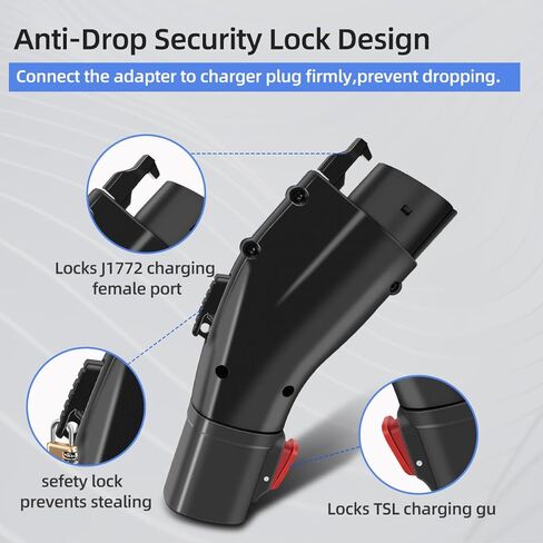 محول J1772 EVs مع قفل أمان، محول لشاحن تسلا إلى J1772، بحد أقصى 60 أمبير/250 فولت تيار متردد، متوافق مع محول شاحن تسلا موصل الحائط وشاحن وجهة موصل الهاتف المحمول (حقيبة تخزين مجانية) in Kuwait