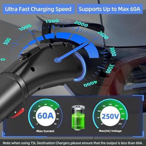 محول J1772 EVs مع قفل أمان، محول لشاحن تسلا إلى J1772، بحد أقصى 60 أمبير/250 فولت تيار متردد، متوافق مع محول شاحن تسلا موصل الحائط وشاحن وجهة موصل الهاتف المحمول (حقيبة تخزين مجانية) in Kuwait