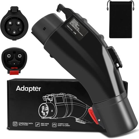 محول J1772 EVs مع قفل أمان، محول لشاحن تسلا إلى J1772، بحد أقصى 60 أمبير/250 فولت تيار متردد، متوافق مع محول شاحن تسلا موصل الحائط وشاحن وجهة موصل الهاتف المحمول (حقيبة تخزين مجانية) in Kuwait