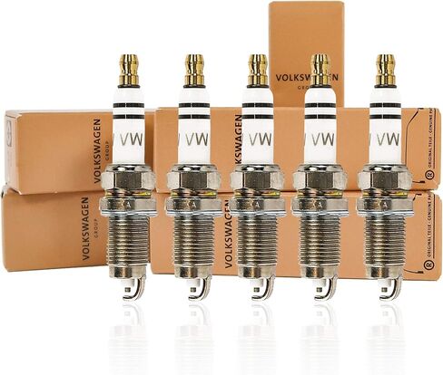 Genuine Spark Plugs, Set of 5 Volkswagen Spark Plugs for 2.5 L Engine, 101 905 601 F, Genuine Set of 5 Vehicle Part Manufactured in Germany fits to Volkswagen Models in Saudi Arabia