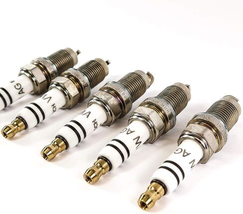 Genuine Spark Plugs, Set of 5 Volkswagen Spark Plugs for 2.5 L Engine, 101 905 601 F, Genuine Set of 5 Vehicle Part Manufactured in Germany fits to Volkswagen Models in Saudi Arabia