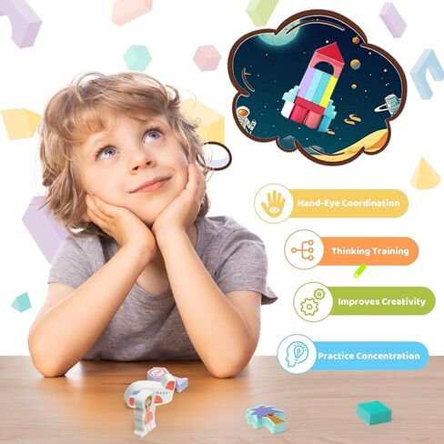 مكعبات بناء XIAPIA خشبية، مكعبات بناء المدينة مع خريطة، ألعاب تعليمية لمرحلة ما قبل المدرسة لعمر 3 سنوات فما فوق، مجموعة مكعبات بناء خشبية للهدايا للأولاد والبنات in Kuwait