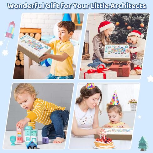 مكعبات بناء XIAPIA خشبية، مكعبات بناء المدينة مع خريطة، ألعاب تعليمية لمرحلة ما قبل المدرسة لعمر 3 سنوات فما فوق، مجموعة مكعبات بناء خشبية للهدايا للأولاد والبنات in Kuwait