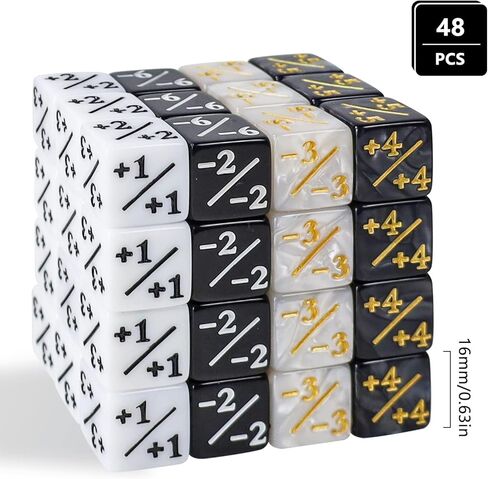 48 قطعة النرد MTG عدادات النرد الرمزي، Magic The Gathering Glitter Sparkle Dice، Loyalty Dice Starry Marble D6 مكعب النرد متوافق مع MTG، CCG، ملحقات ألعاب البطاقات (أسود وأبيض) in Kuwait