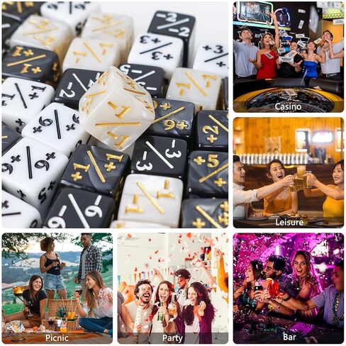 48 قطعة النرد MTG عدادات النرد الرمزي، Magic The Gathering Glitter Sparkle Dice، Loyalty Dice Starry Marble D6 مكعب النرد متوافق مع MTG، CCG، ملحقات ألعاب البطاقات (أسود وأبيض) in Kuwait