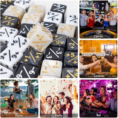 48 قطعة النرد MTG عدادات النرد الرمزي، Magic The Gathering Glitter Sparkle Dice، Loyalty Dice Starry Marble D6 مكعب النرد متوافق مع MTG، CCG، ملحقات ألعاب البطاقات (أسود وأبيض) in Kuwait