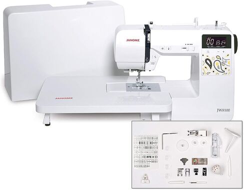 Janome JW8100 Fully-Featured Computerized Sewing Machine with 100 Stitches, 7 Buttonholes, Hard Cover, Extension Table and 22 Accessories in Saudi Arabia