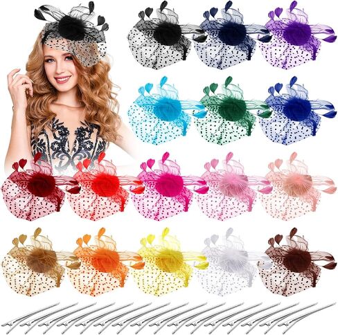 تاربوب قبعة فاسيناتورز بتصميم زهور شبكية للنساء والفتيات لحفلات الشاي والزفاف وشريط راس من الريش ومشبك شعر الكوكتيل، الوان متعددة، كما هو موضح في الصورة, كما هو موضح في الصورة in Kuwait