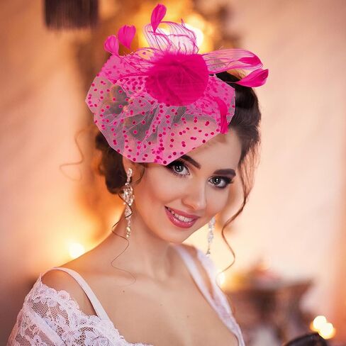 تاربوب قبعة فاسيناتورز بتصميم زهور شبكية للنساء والفتيات لحفلات الشاي والزفاف وشريط راس من الريش ومشبك شعر الكوكتيل، الوان متعددة، كما هو موضح في الصورة, كما هو موضح في الصورة in Kuwait