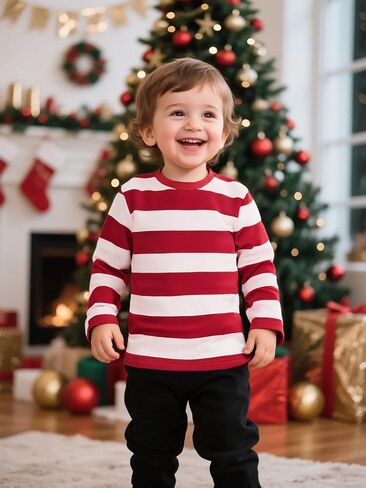 COSLAND Boys and Toddlers' Long Sleeve Striped T-Shirt, Cotton, Kids' Crew Neck Tee, 2T-Large in Saudi Arabia