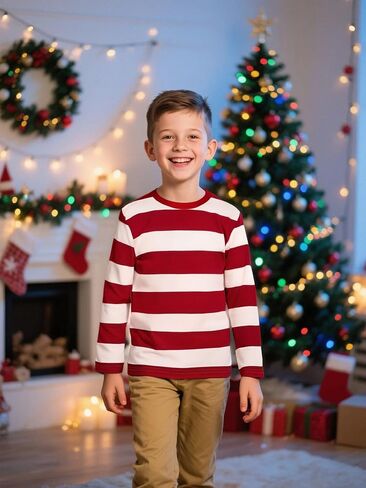 COSLAND Boys and Toddlers' Long Sleeve Striped T-Shirt, Cotton, Kids' Crew Neck Tee, 2T-Large in Saudi Arabia