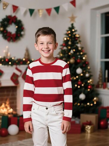 COSLAND Boys and Toddlers' Long Sleeve Striped T-Shirt, Cotton, Kids' Crew Neck Tee, 2T-Large in Saudi Arabia