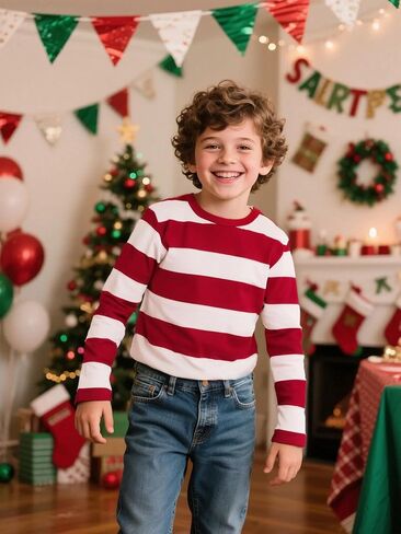 COSLAND Boys and Toddlers' Long Sleeve Striped T-Shirt, Cotton, Kids' Crew Neck Tee, 2T-Large in Saudi Arabia