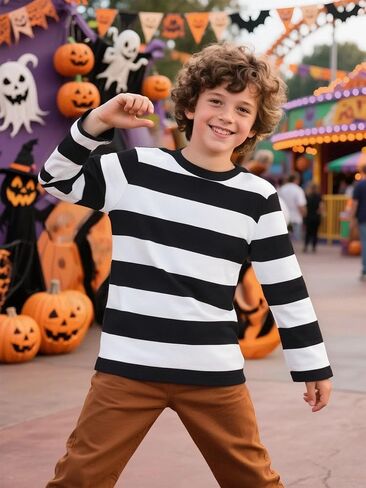 COSLAND Boys and Toddlers' Long Sleeve Striped T-Shirt, Cotton, Kids' Crew Neck Tee, 2T-Large in Kuwait