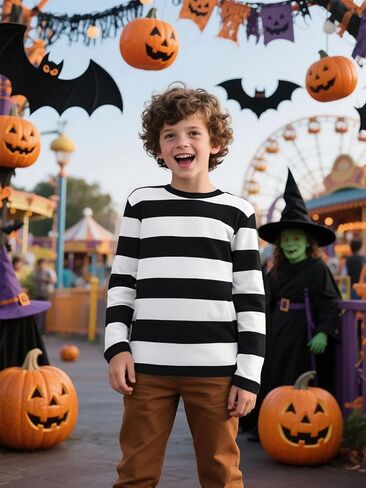 COSLAND Boys and Toddlers' Long Sleeve Striped T-Shirt, Cotton, Kids' Crew Neck Tee, 2T-Large in Kuwait