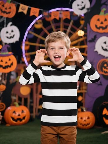 COSLAND Boys and Toddlers' Long Sleeve Striped T-Shirt, Cotton, Kids' Crew Neck Tee, 2T-Large in Kuwait