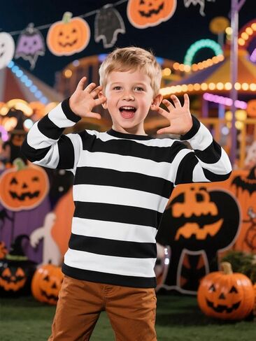 COSLAND Boys and Toddlers' Long Sleeve Striped T-Shirt, Cotton, Kids' Crew Neck Tee, 2T-Large in Kuwait