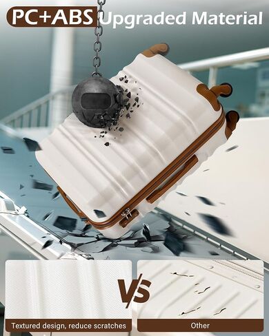مجموعة الأمتعة الطويلة للعطلات المكونة من 4 قطع من حقائب الأمتعة ABS ذات هيكل صلب من TSA وعجلات دوارة وحقيبة حمل (أبيض-بني، مجموعة من 6 قطع) in Kuwait