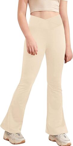 Girl's Leggings Cross High Waisted Flare Pants Yoga Bootcut Pants Solid Color Full Length Bell Bottoms in Kuwait