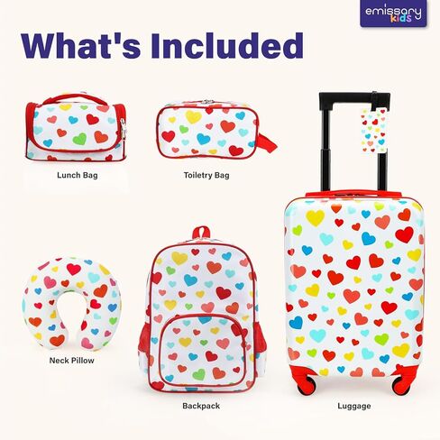 emissary Kids Luggage With Wheels For Girls, 3 piece luggage set, childrens luggage for girls with wheels, kids suitcases with wheels for girls, toddler suitcase for girls, travel luggage for kids in Kuwait