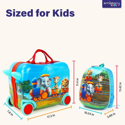 emissary Ride on Suitcase for Kids, 17" Kids Ride On Luggage for Kids, Kids Luggage With Wheels For Girls Boys, Kids Suitcases For Girls Boys,Kids Ride On Suitcase with Wheels in Kuwait