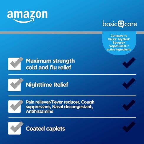 كبسولات Amazon Basic Care Vapor Ice Day and Night لتخفيف نزلات البرد والإنفلونزا الشديدة، دواء قوي للغاية، عبوة كومبو، 48 قطعة in Kuwait