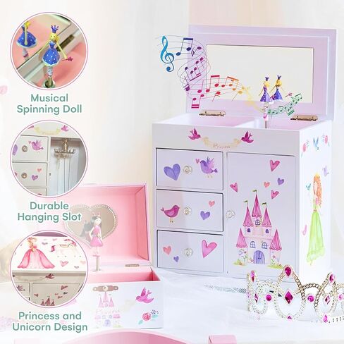 Jewelkeeper Unicorn Musical Jewelry Box with 3 Pullout Drawers, Fairy Princess and Castle Design, Dance of the Sugar Plum Fairy Tune in Kuwait
