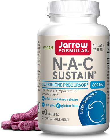 Jarrow Formulas N-A-C Sustain 600 mg - مكمل للأحماض الأمينية المضادة للأكسدة - 60 قرصًا مستدامًا - يدعم وظائف الكبد والرئة - مقدمة للجلوتاثيون - 60 وجبة (قد تختلف التعبئة) in Saudi Arabia