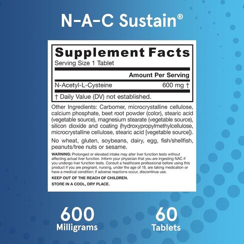 Jarrow Formulas N-A-C Sustain 600 mg - مكمل للأحماض الأمينية المضادة للأكسدة - 60 قرصًا مستدامًا - يدعم وظائف الكبد والرئة - مقدمة للجلوتاثيون - 60 وجبة (قد تختلف التعبئة) in Saudi Arabia